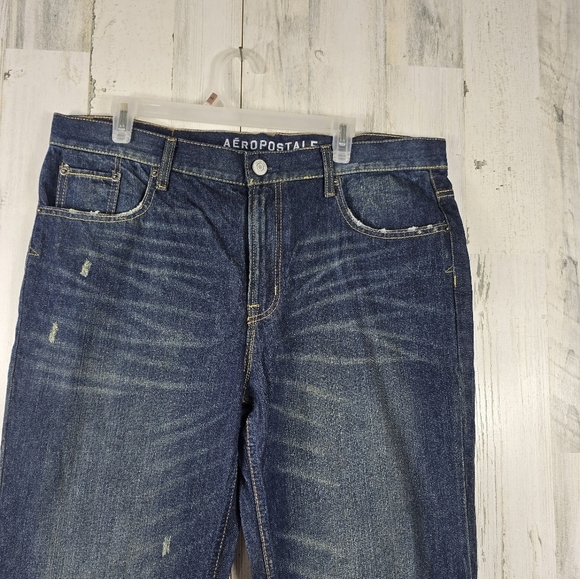 Aeropostale slim boot blue and yellow distressed mens jeans size 36X34 - Picture 2 of 12